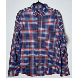 Untuckit Shirt Mens Large Red Blue Plaid Stretch Long Sleeve Regular Fit Preppy